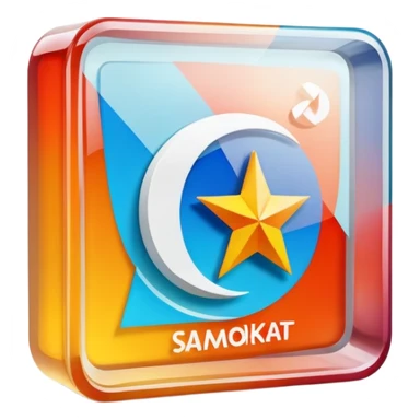 Russian Samokat delivery company logo on a transparent glass square rounded block sticker