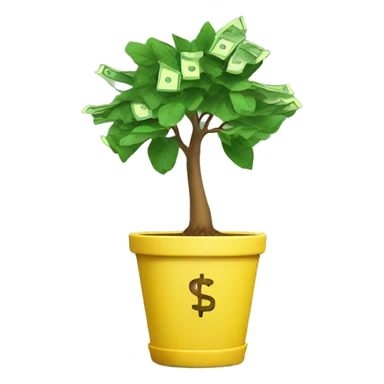money tree growing out of a yellow pot sticker