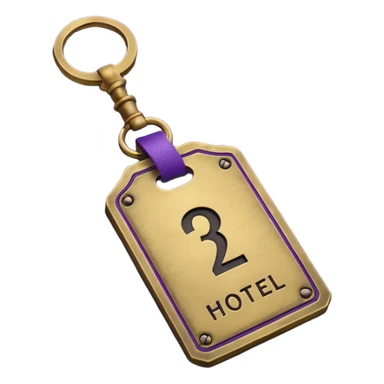 antique brass hotel key with large purple leather room number tag sticker