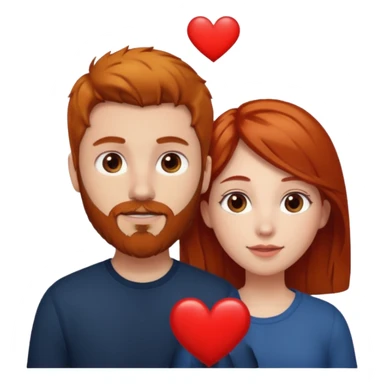 👩🏼‍❤️‍👨🏽 Something like this, but make the guy more lighter and give the girl a bit more red hair like ginger style make the guy have dark brown hair, same with the beard and add a heart in the middle above us make the guy have darker beard and hair sticker
