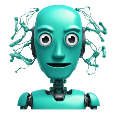 teal colored friendly robot with synapses around his head symbolizing AI sticker