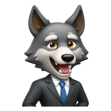 Wolf ceo wearing a suit determined smirking full body pose giving a peace sign  sticker