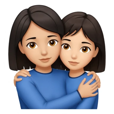 a brown-eyed brunette hugs a brown-eyed girl with a bob and black hair, and the strands are blue sticker