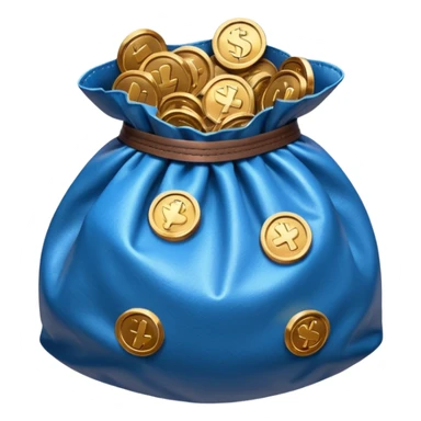 blue coins inside an opened brown money bag  sticker