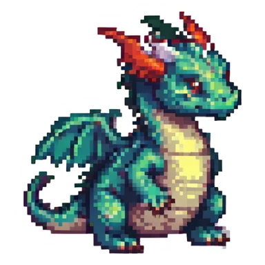 pixel art dragon with tiny wings, cute and compact sticker
