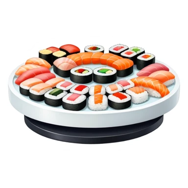 rotating sushi conveyor belt restaurant with colorful sushi plates sticker