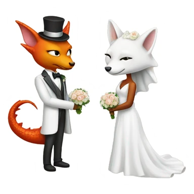 dragon bride and fox groom getting married sticker