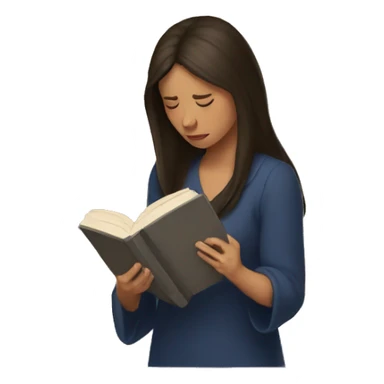 brunette long hair woman crying while holding and reading book sticker