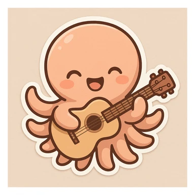 happy octopus with multiple arms playing guitar sticker