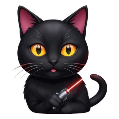 Black cat playing with a laser sticker