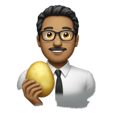 a man with black hair, glasses and a potato sticker