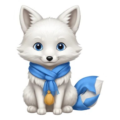 a white fox with blue eyes wearing a blue scarf in a sitting pose sticker