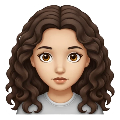chica de piel clara, ojos café oscuro, cabello ondulado castaño oscuro con dos mechones a cada lado sticker