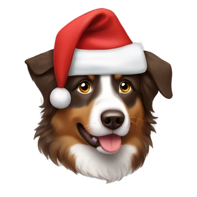 brown australian shepherd wearing santa hat sticker