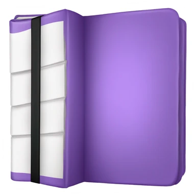 Closed book with purple cover, white pages, black spine sticker