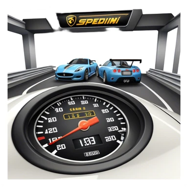 An icon showing a racing game interface, inspired by Grand Turismo. The design features a garage with a selection of high-performance cars, along with race track visuals in the background. Speedometer, lap timer, and other HUD elements add to the excitement. Transparent background sticker