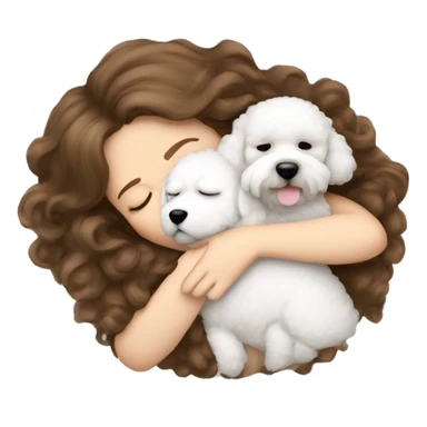 White girl brown hair sleeping with Mini Bichon sticker