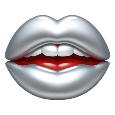 Chrome silver lips emoji, glossy metallic texture, iOS emoji style, smooth reflections, bold but minimal design, centered sticker