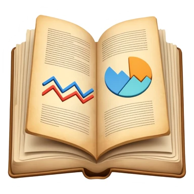 An open book or a stack of books in a simplified form, next to abstract graphs and lines, the image is calm and academic. sticker