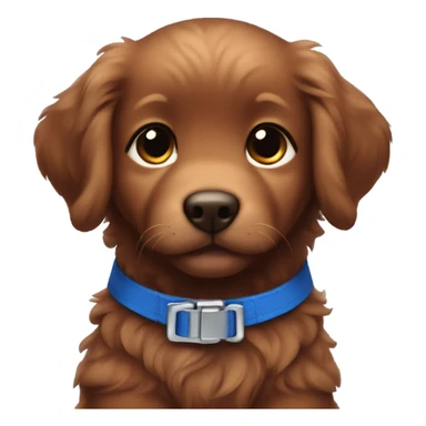 Chibi fluffy dark red retriever puppy with blue collar sticker