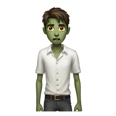 teen boy zombie with medium dark brown hair and white shirt sticker