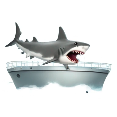 A shark eating sunglasses that is in the ocean standing on a ship ￼ sticker