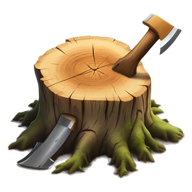 Tree stump with an axe cleaved in the top of the stump  sticker