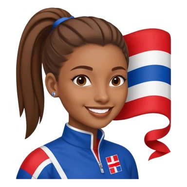 A brown skin girl with a slick ponytail and edges with a Dominican flag sticker