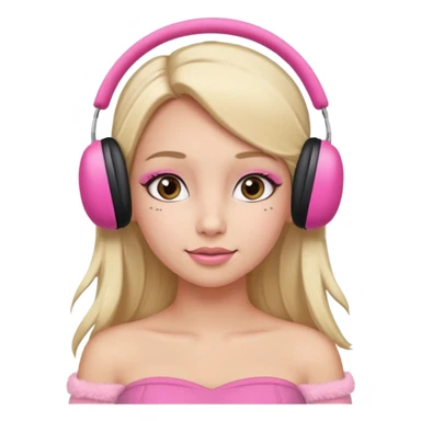 Mädchen mit blondem glattem langem Haar und rosanen top ohne Träger und rosa Ohrenschützer und latina make up sticker