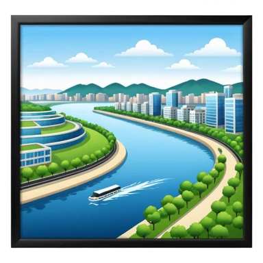 Hangang river with buildings and park sticker
