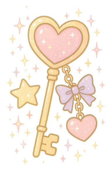 girly sparkling charm key, pastel colors, no background sticker
