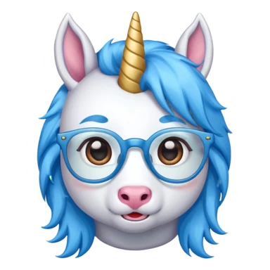 unicorn face with glassess cute and blue haired sticker