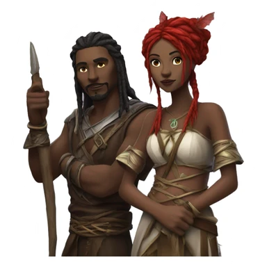 enchanting Fantasy couple druidess and assassin in nature sticker