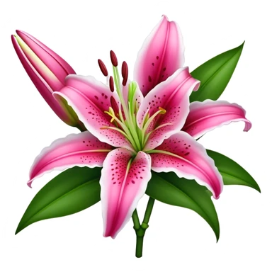 bouquet Deep Pink Oriental Lily with White Edge, luxuriant, leaf, bud sticker