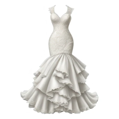 Hyper Realistic ornate Wedding dress displays fish tail with frills sticker