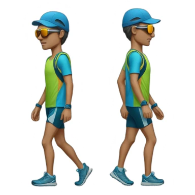 a sad trail runner wearing sunglasess a cap and winter shoes sticker