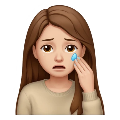 Woman with long brown hair crying, light beige sweater sticker