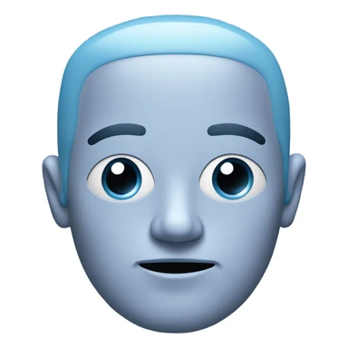 Light blue man with rectangular body parts and a cubic head and who also has a small black mouth with a pink tongue  and dot black eyes sticker