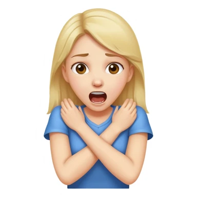 a pretty girl, holding her neck with her arms crossed, she is screaming sticker