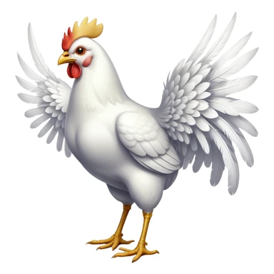 cinematic-[white chicken]-realistic-full-body-perched-emoji,-wings-tucked-neatly,-head-tilted-dramatically,-sleek-[white]-feathers,-simplified-yet-realistic-focused-features,-highly-detailed,-glowing-with-an-almost-sarcastic-glow sticker