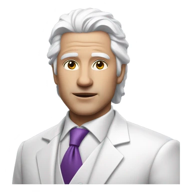 man with white hair and purple eyes, wearing a white suite sticker