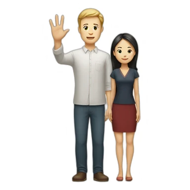 White man putting hand up to Chinese woman sticker