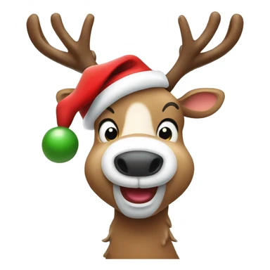 happy reindeer wearing santa hat sticker