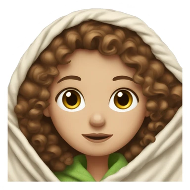 White girl with curly brown hair and green eyes in blanket sticker