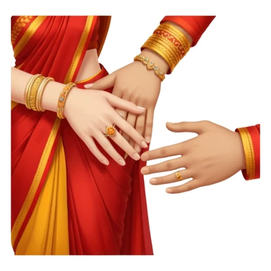 Two hands in a engagement..One hand of groom and one hand of bride. Bride hand - red/yellow saree. groom- light orange punjabi (oonly hands will be visible in the image). Groom's hand is holding a ring and bride's hand will be wearing the ring.*ONLY HANDS WILL BE VISIBLE IN THE IMAGE* sticker