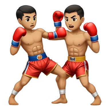 Cinematic Realistic Muay Thai Pop Culture Emoji, depicted with an action-packed portrayal of traditional Thai boxing rendered with bold textures and energetic, dramatic lighting. sticker