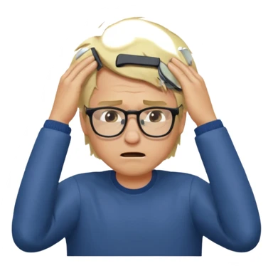Man pulling hair out with glasses and blonde sticker