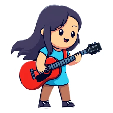 girl with long straight hair singing with microphone and guitar sticker