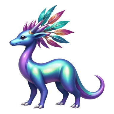 Shiny Exotic Tropical Iridescent Dusky Nightly Meganium-Amaura-Suicune-Fakémon-fusion-creature (full body) sticker