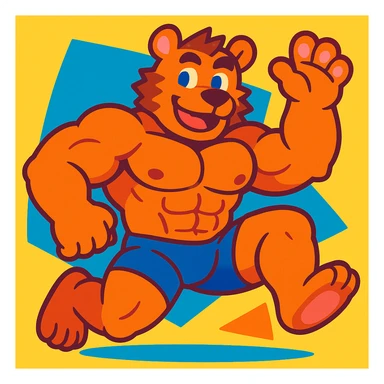 furry bara character, muscular and cute, in a playful pose, vibrant colors sticker